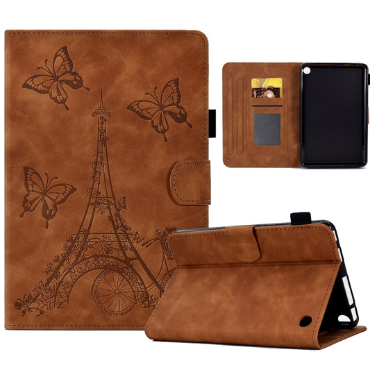 For Amazon Kindle Fire HD8 2022/2020 Tower Embossed Leather Smart Tablet Case(Brown) - Amazon by buy2fix | Online Shopping UK | buy2fix