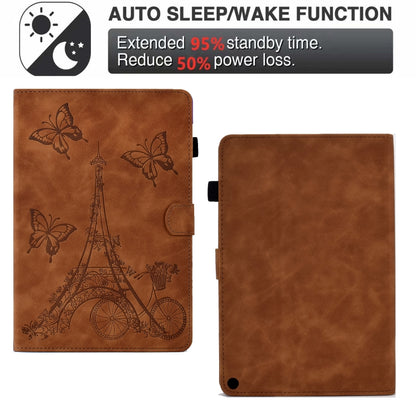For Amazon Kindle Fire HD10 2021 Tower Embossed Leather Smart Tablet Case(Brown) - Amazon by buy2fix | Online Shopping UK | buy2fix