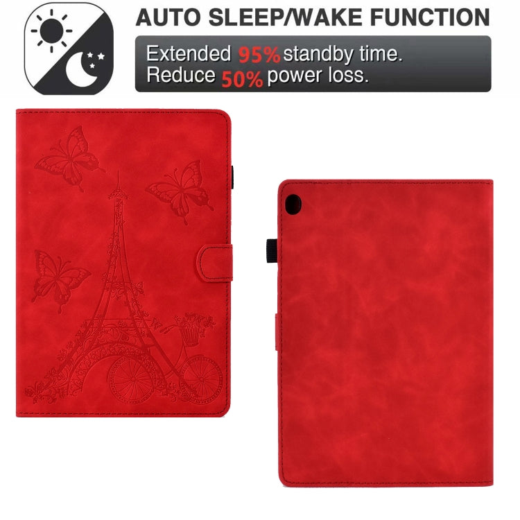 For Lenovo M10 Tower Embossed Leather Smart Tablet Case(Red) - Lenovo by buy2fix | Online Shopping UK | buy2fix