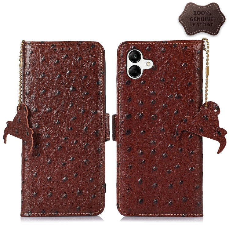 For Samsung Galaxy A04 4G Ostrich Pattern Genuine Leather RFID Phone Case(Coffee) by buy2fix