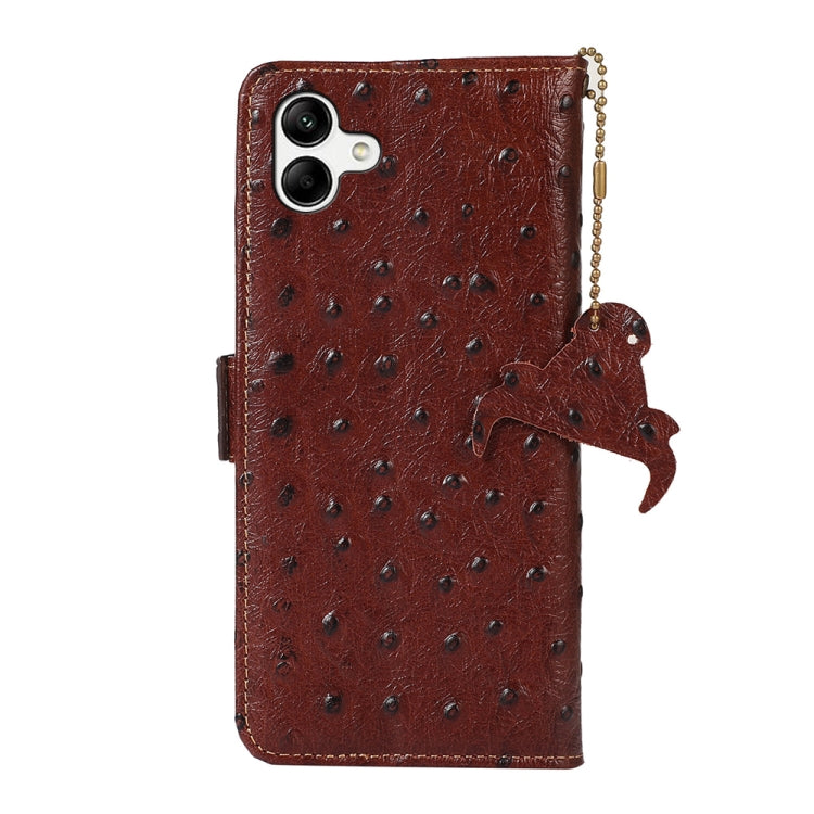 For Samsung Galaxy A04 4G Ostrich Pattern Genuine Leather RFID Phone Case(Coffee) by buy2fix