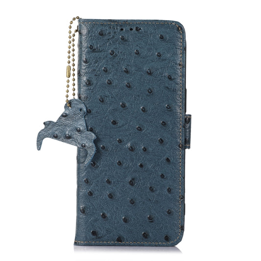 For Samsung Galaxy A04 4G Ostrich Pattern Genuine Leather RFID Phone Case(Blue) by buy2fix