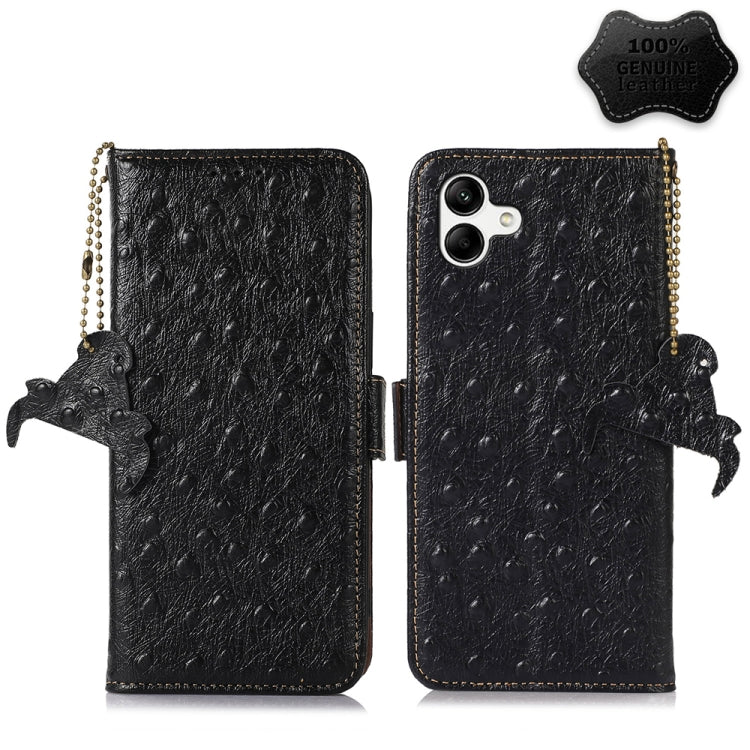 For Samsung Galaxy A04 4G Ostrich Pattern Genuine Leather RFID Phone Case(Black) by buy2fix