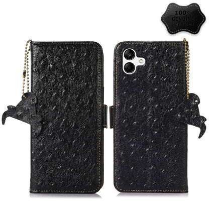 For Samsung Galaxy A04 4G Ostrich Pattern Genuine Leather RFID Phone Case(Black) by buy2fix