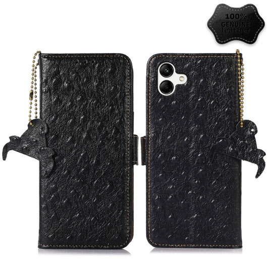 For Samsung Galaxy A04 4G Ostrich Pattern Genuine Leather RFID Phone Case(Black) by buy2fix