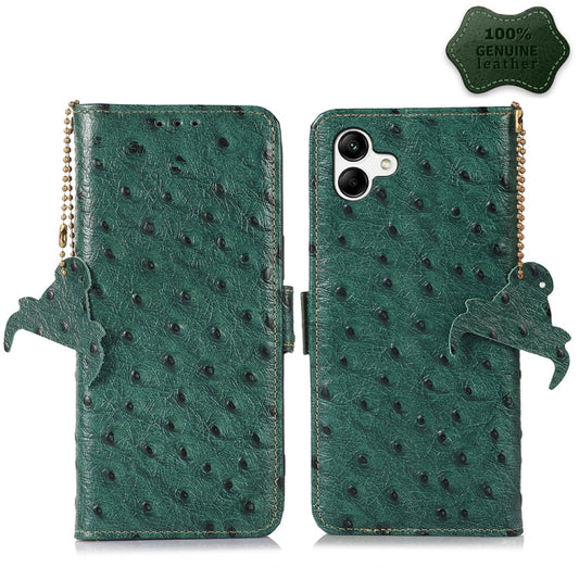 For Samsung Galaxy A04 4G Ostrich Pattern Genuine Leather RFID Phone Case(Green) by buy2fix