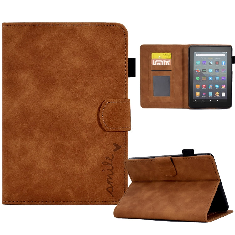 For Amazon Kindle Youth Version 2022 Embossed Smile Flip Tablet Leather Smart Case(Brown) - Amazon by buy2fix | Online Shopping UK | buy2fix