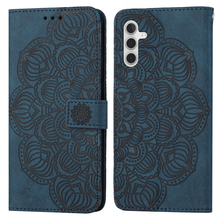 For Samsung Galaxy A54 Mandala Embossed Flip Leather Phone Case(Blue) by buy2fix