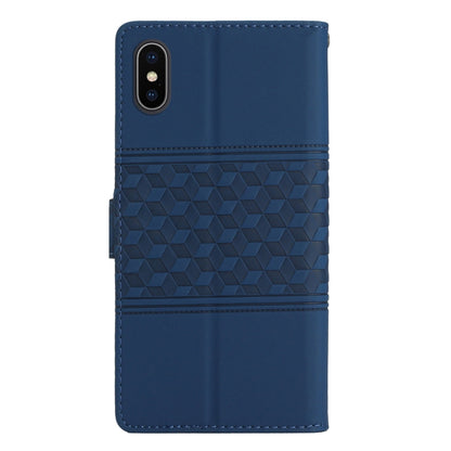 For iPhone XS Max Diamond Embossed Skin Feel Leather Phone Case with Lanyard(Dark Blue) - More iPhone Cases by buy2fix | Online Shopping UK | buy2fix