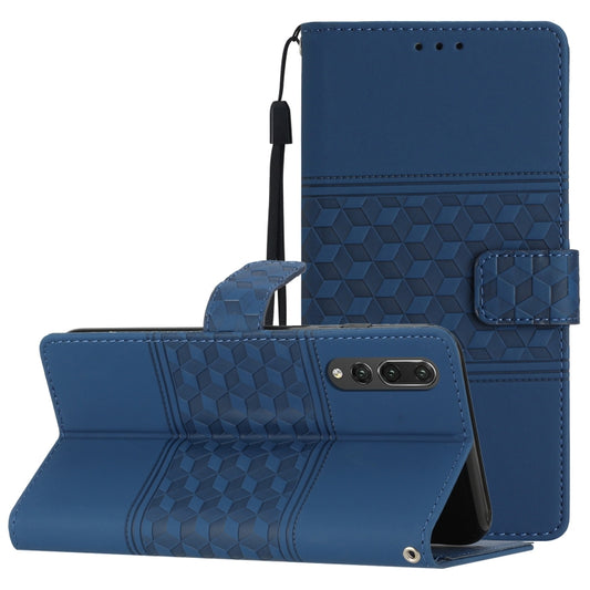 For Huawei P20 Pro Diamond Embossed Skin Feel Leather Phone Case with Lanyard(Dark Blue) - Huawei Cases by buy2fix | Online Shopping UK | buy2fix