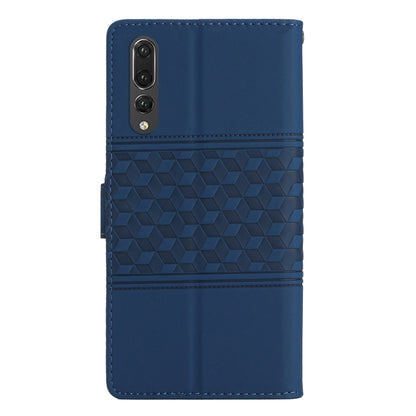 For Huawei P20 Pro Diamond Embossed Skin Feel Leather Phone Case with Lanyard(Dark Blue) - Huawei Cases by buy2fix | Online Shopping UK | buy2fix