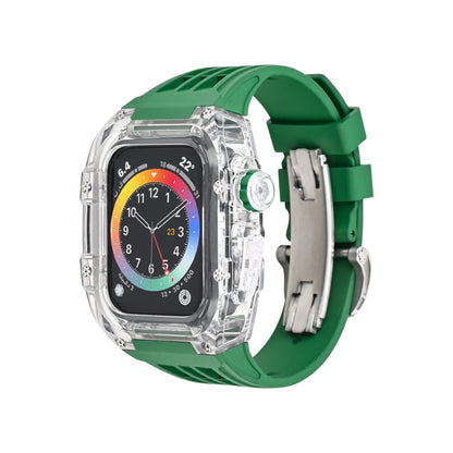 Fluorine Rubber Clear Watch Band Case For Apple Watch Series 9&8&7 45mm/SE2025&SE 2&6&SE&5&4 44mm(Green) by buy2fix