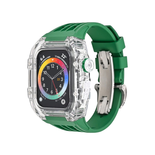 Fluorine Rubber Clear Watch Band Case For Apple Watch Series 9&8&7 45mm/SE2025&SE 2&6&SE&5&4 44mm(Green) by buy2fix