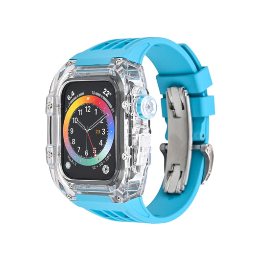 Fluorine Rubber Clear Watch Band Case For Apple Watch Series 9&8&7 45mm/SE2025&SE 2&6&SE&5&4 44mm(Blue) - Watch Cases by buy2fix | Online Shopping UK | buy2fix