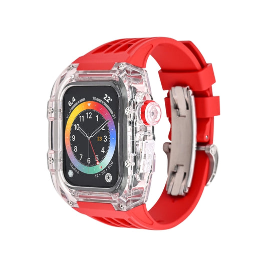 Fluorine Rubber Clear Watch Band Case For Apple Watch Series 9&8&7 45mm/SE2025&SE 2&6&SE&5&4 44mm(Red) by buy2fix