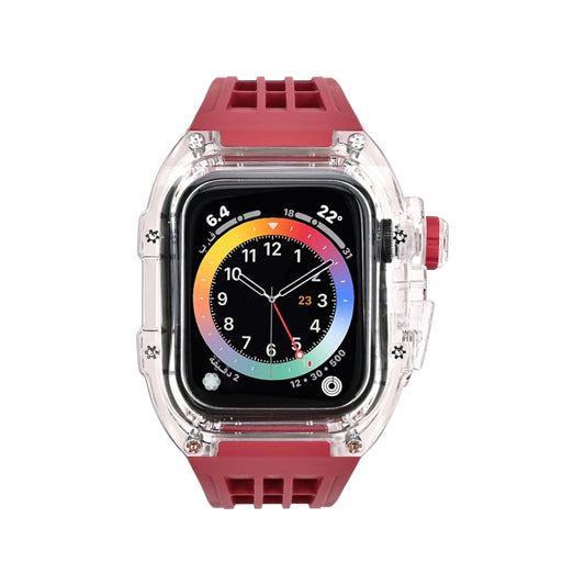 Fluorine Rubber Clear Watch Band Case For Apple Watch Series 9&8&7 45mm/SE2025&SE 2&6&SE&5&4 44mm(Wine Red) by buy2fix