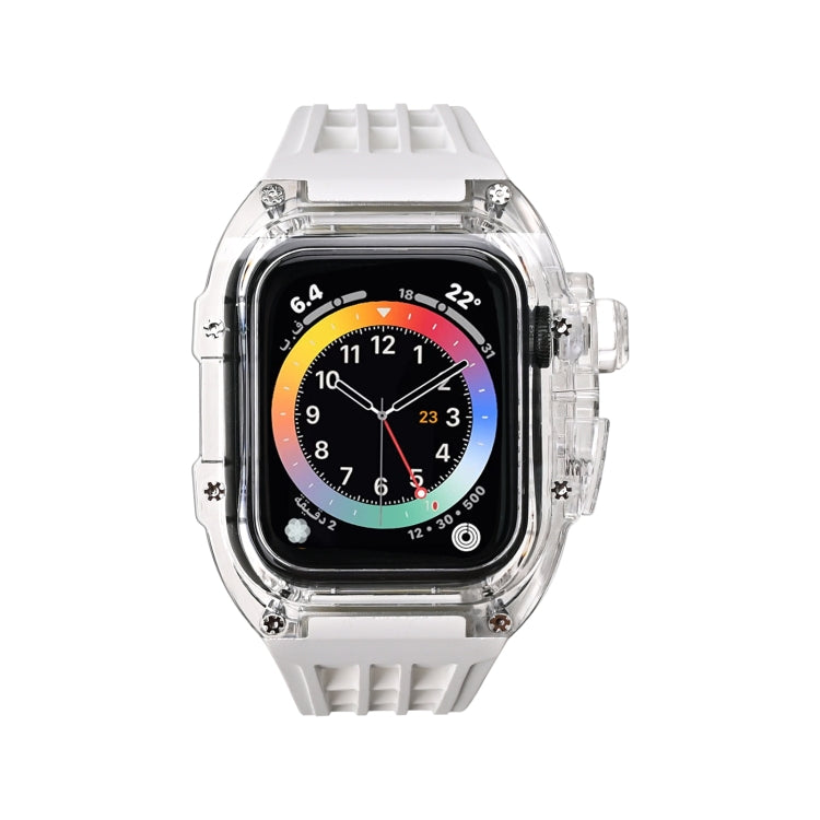 Fluorine Rubber Clear Watch Band Case For Apple Watch Series 9&8&7 45mm/SE2025&SE 2&6&SE&5&4 44mm(White) by buy2fix
