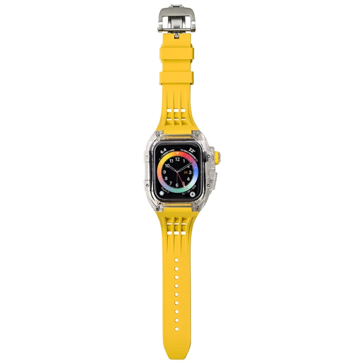 Fluorine Rubber Clear Watch Band Case For Apple Watch Series 9&8&7 45mm/SE2025&SE 2&6&SE&5&4 44mm(Yellow) by buy2fix