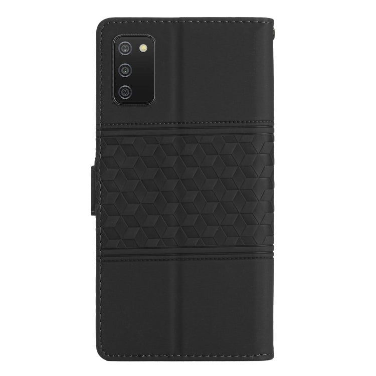 For Samsung Galaxy A02s EU Edition Diamond Embossed Skin Feel Leather Phone Case with Lanyard(Black) by buy2fix