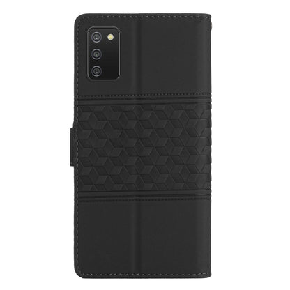 For Samsung Galaxy A02s EU Edition Diamond Embossed Skin Feel Leather Phone Case with Lanyard(Black) by buy2fix