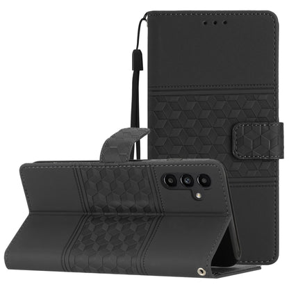 For Samsung Galaxy A04s Diamond Embossed Skin Feel Leather Phone Case with Lanyard(Black) by buy2fix