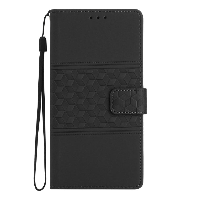 For Samsung Galaxy A04s Diamond Embossed Skin Feel Leather Phone Case with Lanyard(Black) by buy2fix