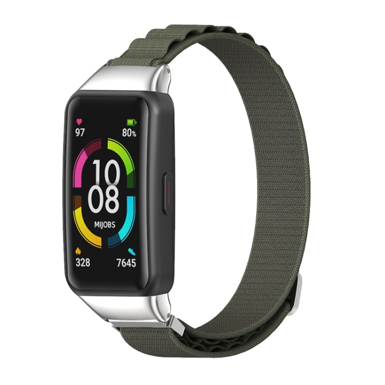 For Huawei Band 6 / Honor Band 6 / 7 MIJOBS Nylon Breathable Watch Band(Army Green Silver) by MIJOBS