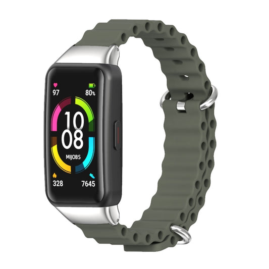 For Huawei Band 7 / 7 NFC MIJOBS CS Marine Silicone Breathable Watch Band(Khaki Green Silver) - Watch Bands by MIJOBS | Online Shopping UK | buy2fix