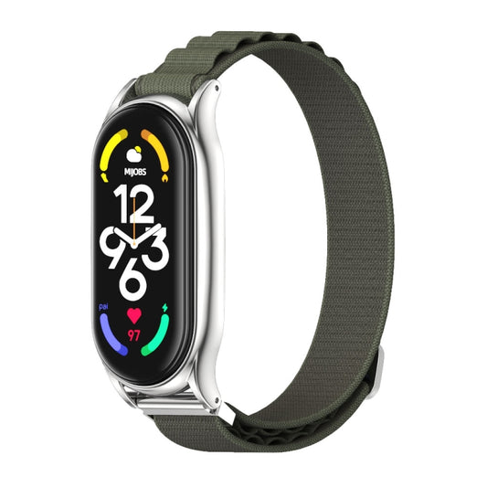 For Xiaomi Mi Band 7 / 7 NFC MIJOBS PLUS Nylon Breathable Watch Band(Army Green Silver) - Watch Bands by MIJOBS | Online Shopping UK | buy2fix