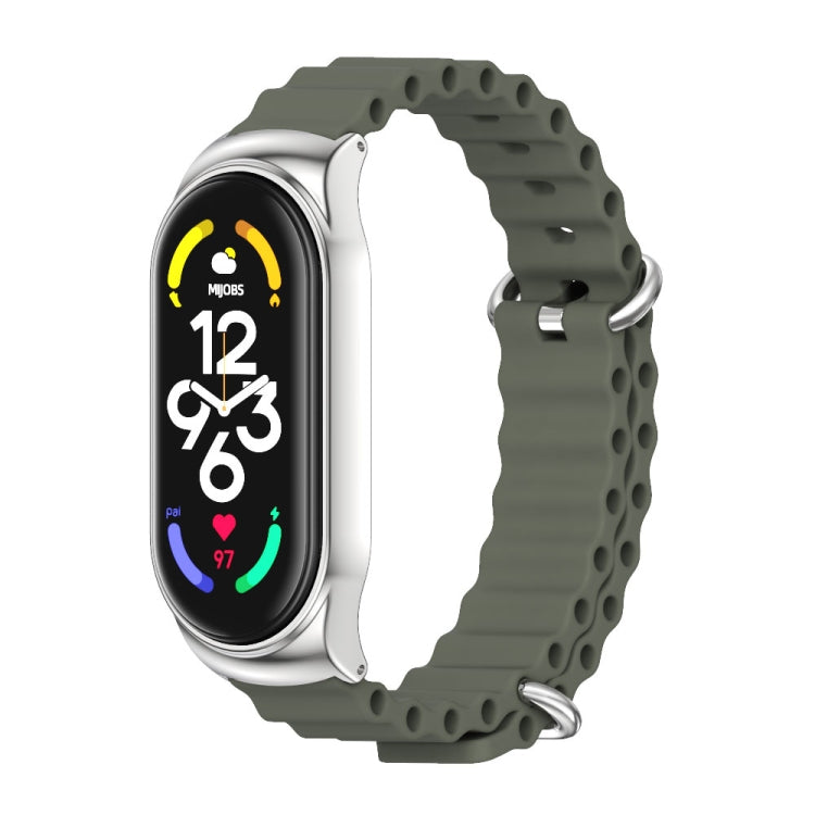 For Xiaomi Mi Band 6 / 5 / 4 / 3 MIJOBS CS Marine Silicone Breathable Watch Band(Khaki Green Silver) - Watch Bands by MIJOBS | Online Shopping UK | buy2fix