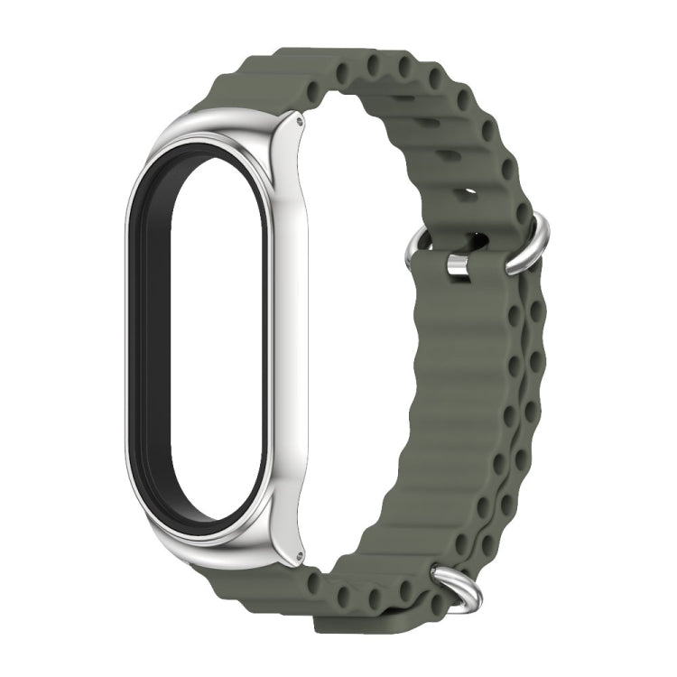 For Xiaomi Mi Band 6 / 5 / 4 / 3 MIJOBS CS Marine Silicone Breathable Watch Band(Khaki Green Silver) - Watch Bands by MIJOBS | Online Shopping UK | buy2fix