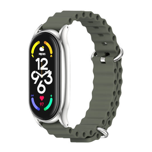 For Xiaomi Mi Band 6 / 5 / 4 / 3 MIJOBS PLUS Marine Silicone Breathable Watch Band(Khaki Green Silver) - Watch Bands by MIJOBS | Online Shopping UK | buy2fix