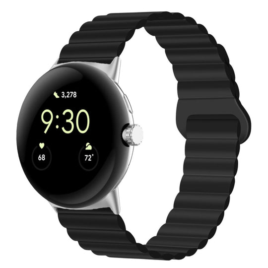 For Google Pixel Watch 5 / 4 / 3 / 2 / 1 41mm Reverse Buckle Magnetic Silicone Watch Band(Black)