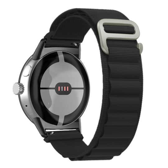 For Google Pixel Watch 5 / 4 / 3 / 2 / 1 41mm Nylon Loop Black Connector Watch Band(Black)