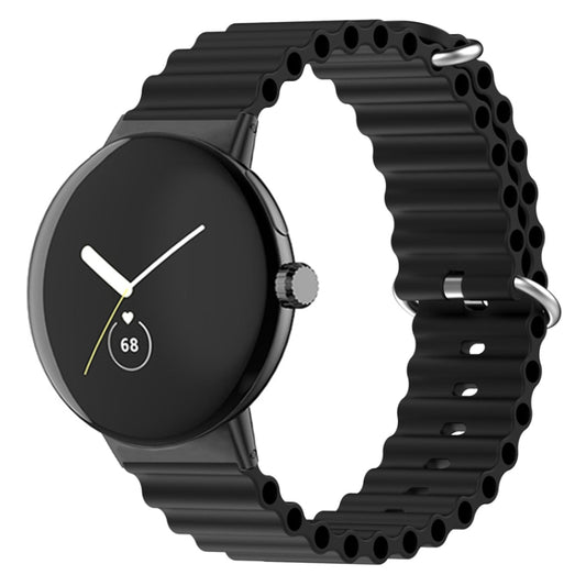 For Google Pixel Watch Ocean Silicone Watch Band(Black) - Watch Bands by buy2fix | Online Shopping UK | buy2fix