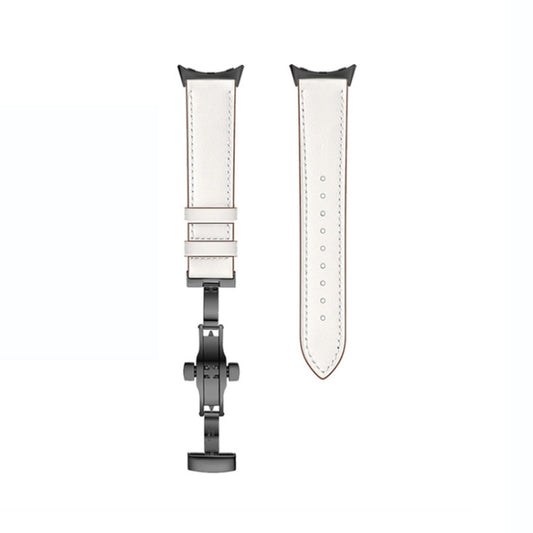 For Google Pixel Watch Butterfly Buckle Genuine Leather Watch Band(Black White) - Watch Bands by buy2fix | Online Shopping UK | buy2fix