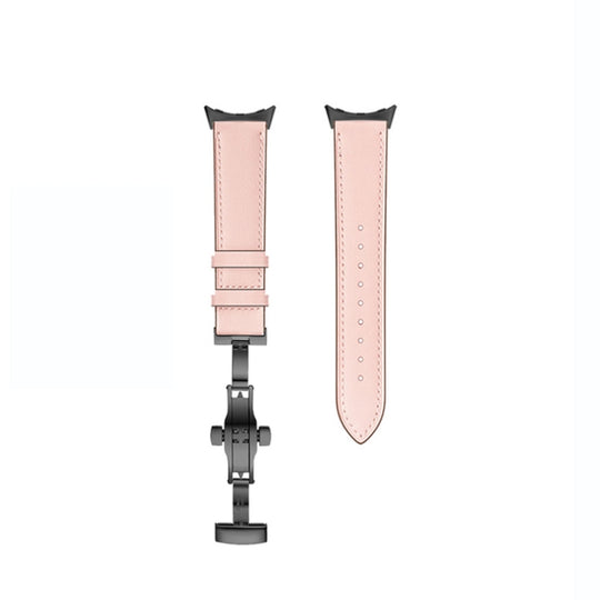 For Google Pixel Watch 5 / 4 / 3 / 2 / 1 41mm Butterfly Buckle Genuine Leather Watch Band(Black Pink)