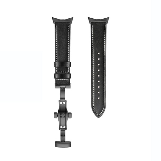 For Google Pixel Watch 5 / 4 / 3 / 2 / 1 41mm Butterfly Buckle Genuine Leather Watch Band(Black Black)