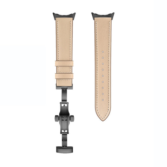 For Google Pixel Watch 5 / 4 / 3 / 2 / 1 41mm Butterfly Buckle Genuine Leather Watch Band(Black Apricot)