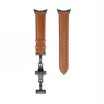 For Google Pixel Watch Butterfly Buckle Genuine Leather Watch Band(Black Brown) - Watch Bands by buy2fix | Online Shopping UK | buy2fix