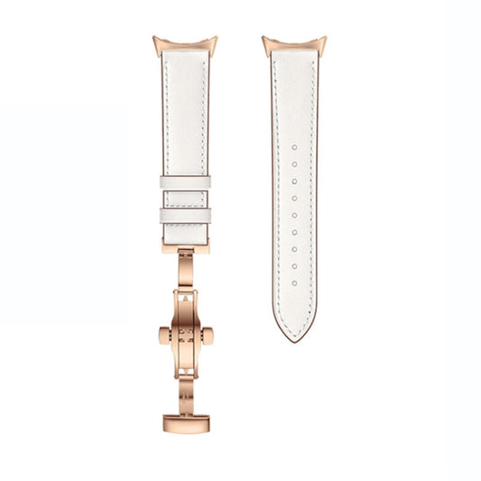 For Google Pixel Watch Butterfly Buckle Genuine Leather Watch Band(Rose Gold White) - Watch Bands by buy2fix | Online Shopping UK | buy2fix