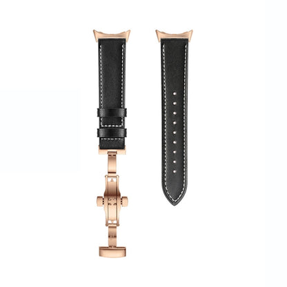 For Google Pixel Watch Butterfly Buckle Genuine Leather Watch Band(Rose Gold Black) - Watch Bands by buy2fix | Online Shopping UK | buy2fix