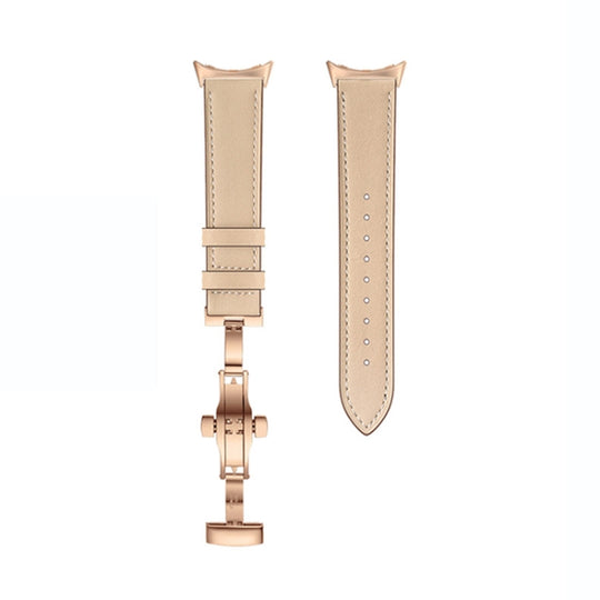 For Google Pixel Watch 5 / 4 / 3 / 2 / 1 41mm Butterfly Buckle Genuine Leather Watch Band(Rose Gold Apricot)