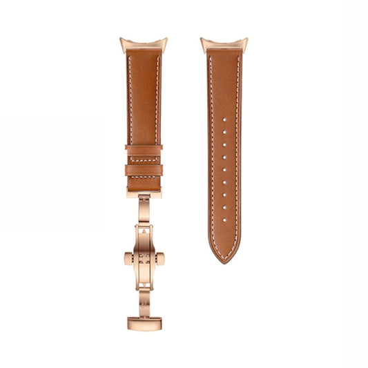 For Google Pixel Watch Butterfly Buckle Genuine Leather Watch Band(Rose Gold Brown) - Watch Bands by buy2fix | Online Shopping UK | buy2fix
