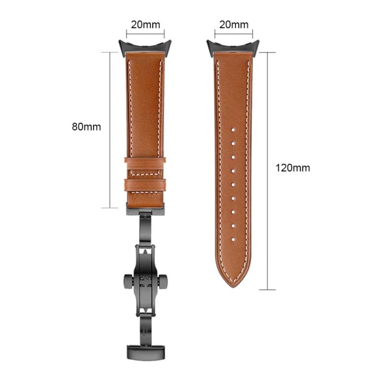 For Google Pixel Watch Butterfly Buckle Genuine Leather Watch Band(Black Apricot) - Watch Bands by buy2fix | Online Shopping UK | buy2fix