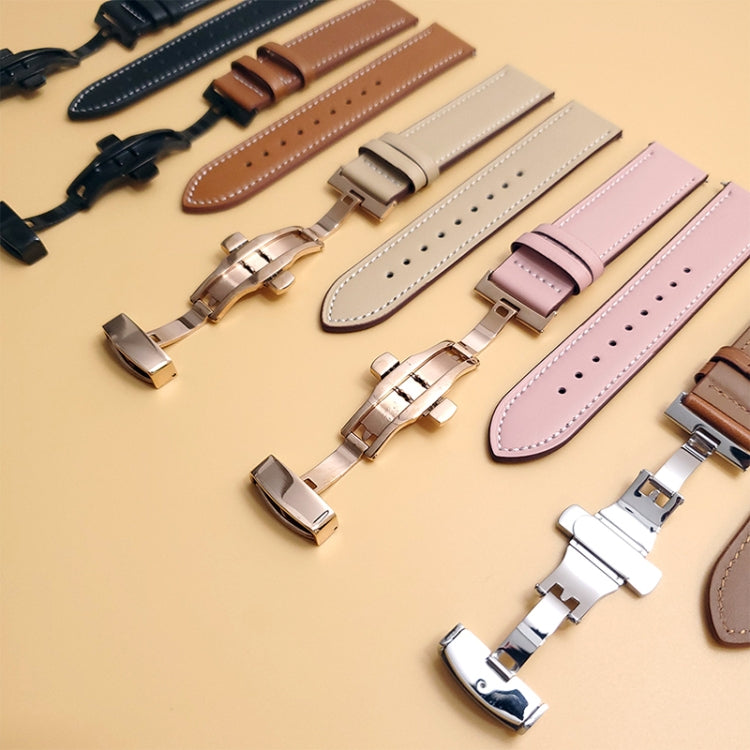 For Google Pixel Watch Butterfly Buckle Genuine Leather Watch Band(Black Black) - Watch Bands by buy2fix | Online Shopping UK | buy2fix
