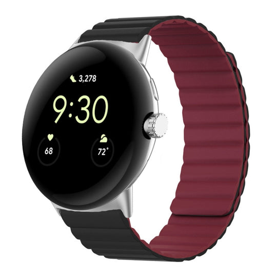For Google Pixel Watch 5 / 4 / 3 / 2 / 1 41mm Two-section Magnetic Silicone Watch Band(Black Wine Red)