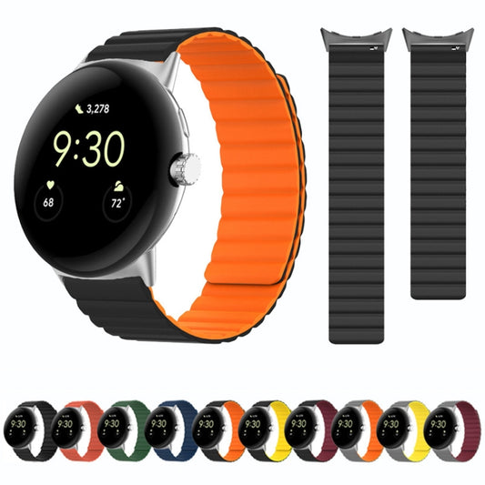 For Google Pixel Watch Two-section Magnetic Silicone Watch Band(Black Wine Red) - Watch Bands by buy2fix | Online Shopping UK | buy2fix