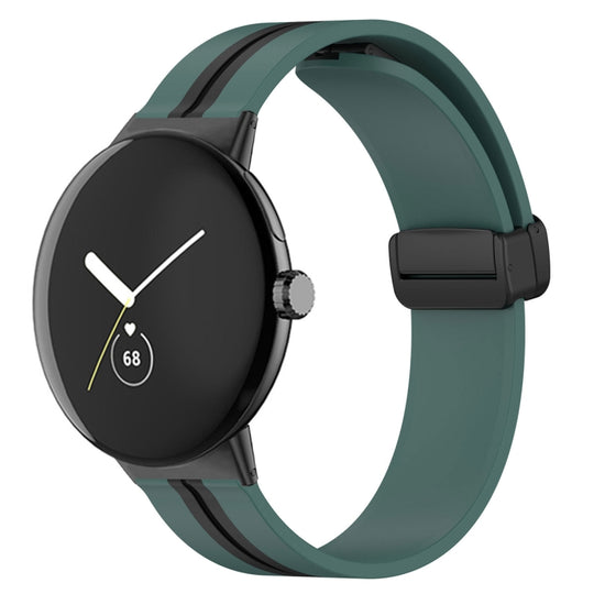 For Google Pixel Watch 5 / 4 / 3 / 2 / 1 41mm Two-color Folding Buckle Silicone Watch Band(Army Green Black)