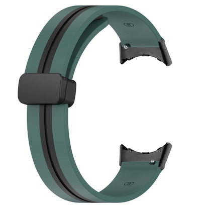 For Google Pixel Watch Two-color Folding Buckle Silicone Watch Band(Army Green Black) - Watch Bands by buy2fix | Online Shopping UK | buy2fix